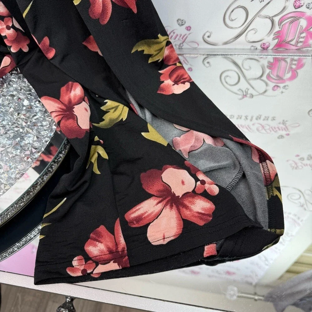 YOINS pants suit jumper romper flowy ruffle sleeve Black Pink Floral Jumpsuit